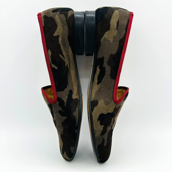 The Kooples Fabric Leather Loafer Womens 37 Green Camo Preppy Country Club Glam - Picture 6 of 11